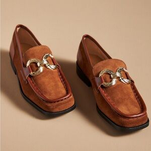 Maeve Brown Loafers with Gold Accents